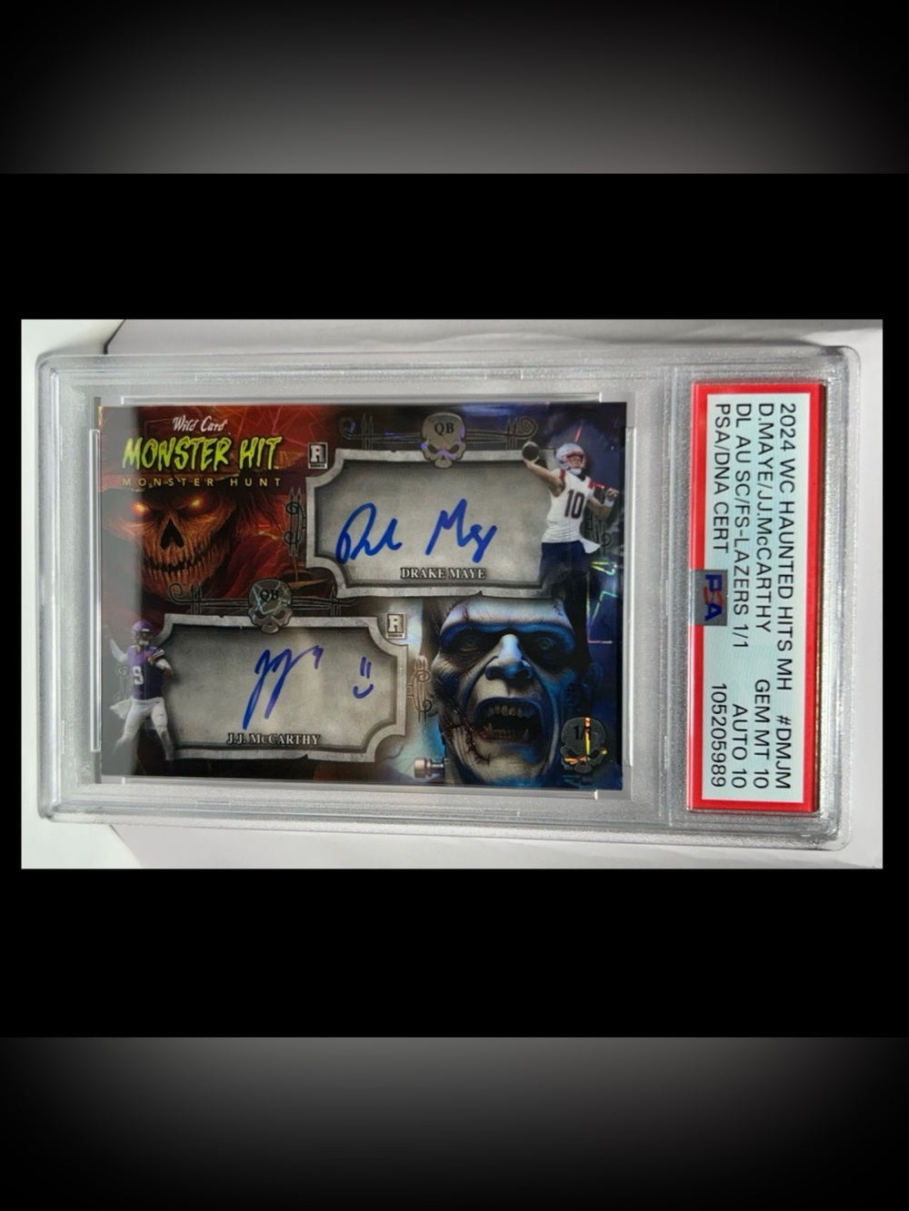 24 WC Haunted Hits Drake Maye-JJ McCarthy 1/1 PSA-DNA Certified. Gem 10 Auto 10
